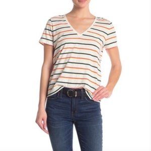 NWT $25 Madewell House Rainbow Stripe Whisper V-Neck Tee in size Small!